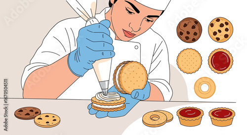 Chef Creating Artistic Confections From Scratch For Sweet Temptation And Delight