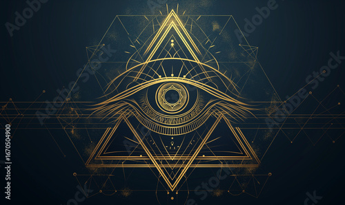 Golden Geometric Eye Design on Transparent Background Graphic Art