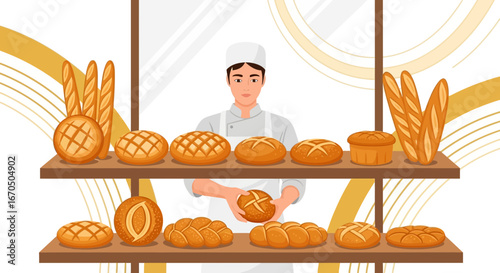 Bakery Showcase Freshly Baked Bread and Pastries Arranged for Customers