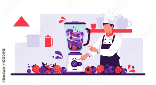 Chef Preparing Delicious Berry Smoothie Nutrition For a Healthy Lifestyle