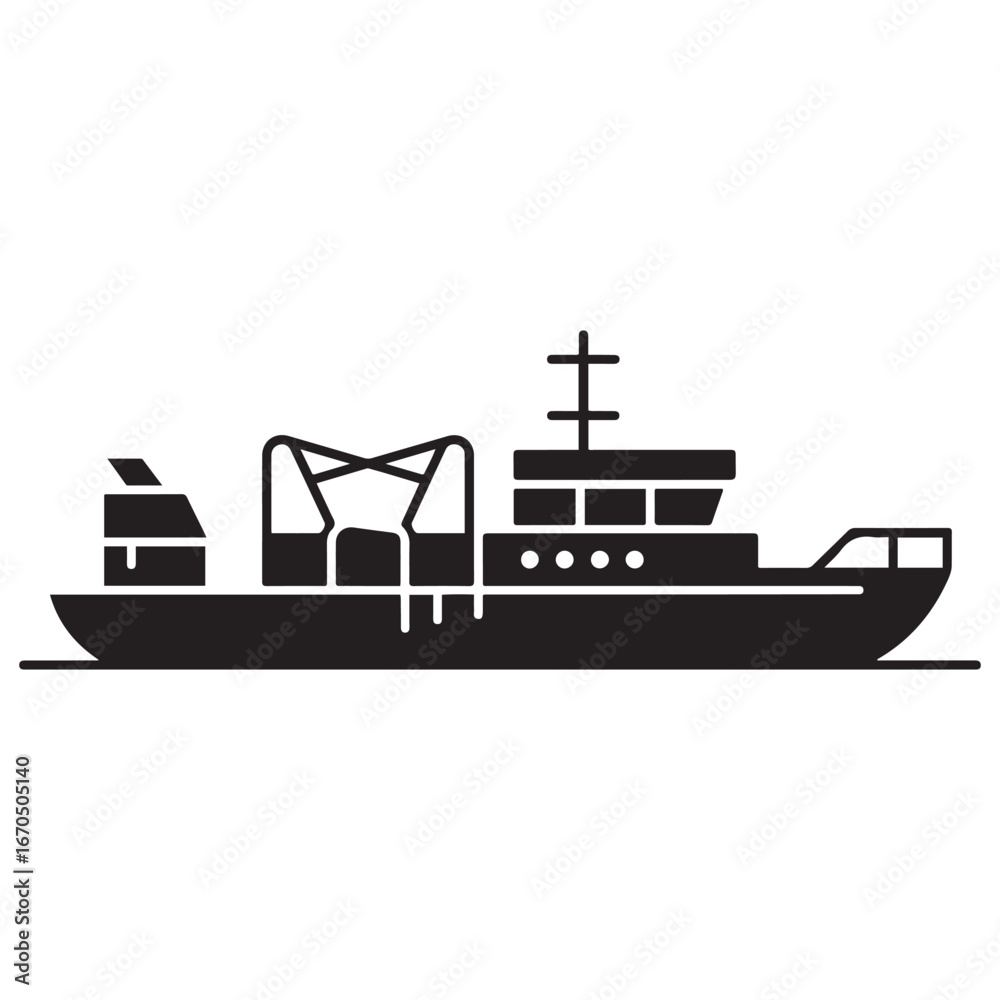 Naklejka premium Iceboat solid icon, World snow day concept, ice breaker ship sign. Vector black silhouette. with white background
