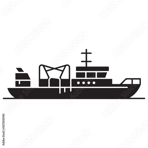 Iceboat solid icon, World snow day concept, ice breaker ship sign. Vector black silhouette. with white background