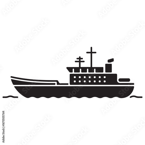 Iceboat solid icon, World snow day concept, ice breaker ship sign. Vector black silhouette. with white background