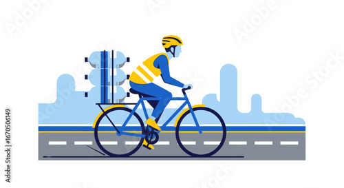 Courier Delivering Water Bottles By Bicycle Vector Illustration In Modern Style