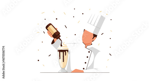 Creative Chef Decorates Refreshing Chocolate Milkshake With Culinary Precision In Minimalistic