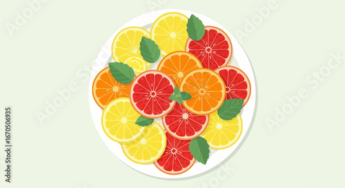 Bright Citrus Fruit Slices Displayed Artistically On A White Plate