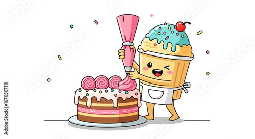 Cupcake Decorating Sweet Cake With Pink Cream For Celebration Dessert