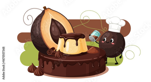 Cute Cartoon Illustration Of Sapodilla Fruit On Dessert Food Theme
