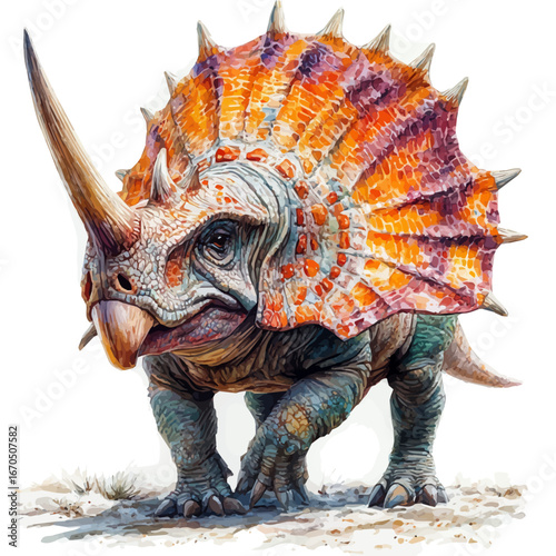 Protoceratops, watercolor drawing vector, isolated on a white background.