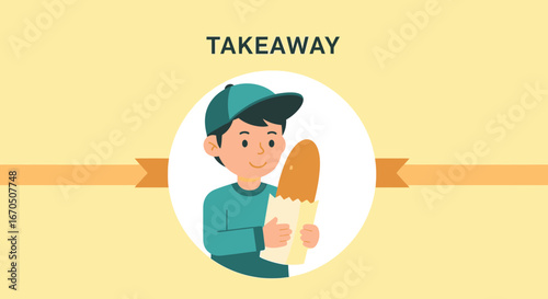 Cartoon Delivery Boy Delivering Bread Takeaway Orders for Online Food Store
