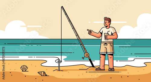 Catching Vacation Relaxation Man Enjoying A Drink By The Seashore