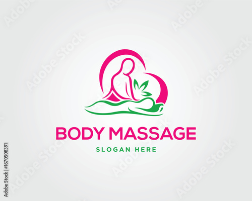 Relaxing body massage logo design health wellness vector template