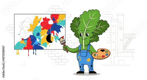 Cheerful Chard Character Painting Abstract Art Cartoonish Scene Outdoor Wall