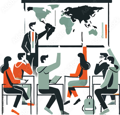 Classroom Presentation World Map Teacher Students Learning