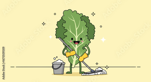Cheerful Lettuce Housekeeping Illustration For Green Lifestyle Concept Designs