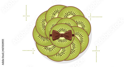 Elegant Kiwi Slices Ornamented With Stylish Bow Tie On A White Backdrop