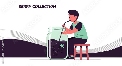 Enjoying A Berry Smoothie Illustration For Healthy Lifestyle Promotion Material