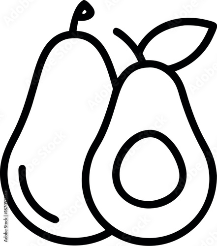 avocado complete and half line art vector
