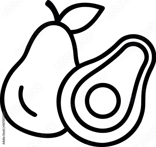 avocado complete and half line art vector