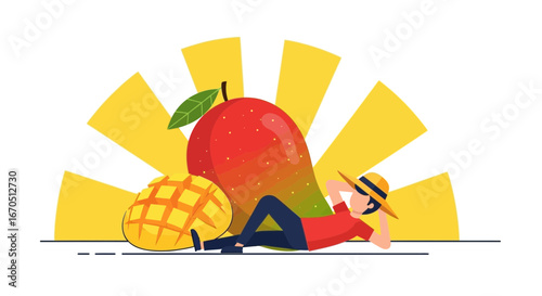 Enjoying Tropical Fruit Summer Vacation With Relaxation Mood in Sunny Day