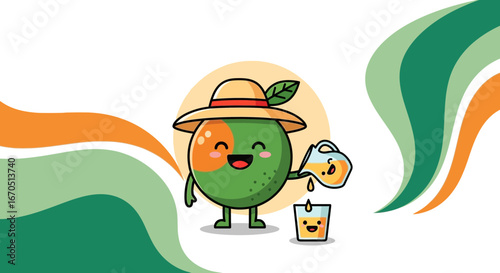 Fresh Citrus Cartoon Pouring Juice Illustration for Branding Marketing
