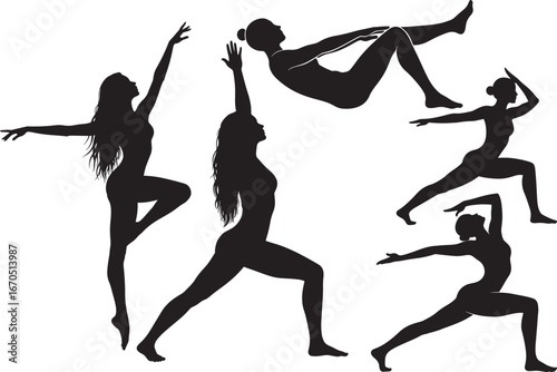 Collection of women in different ballet and fitness poses