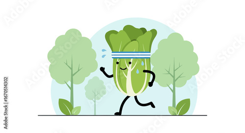 Funny Bok Choy Character Jogging for Health in the Park Outdoors
