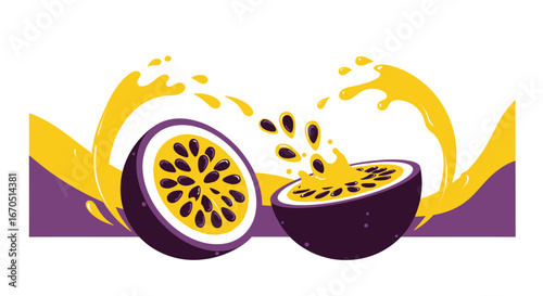 Juicy Passion Fruit Splashing Vector Illustration For Summer Design