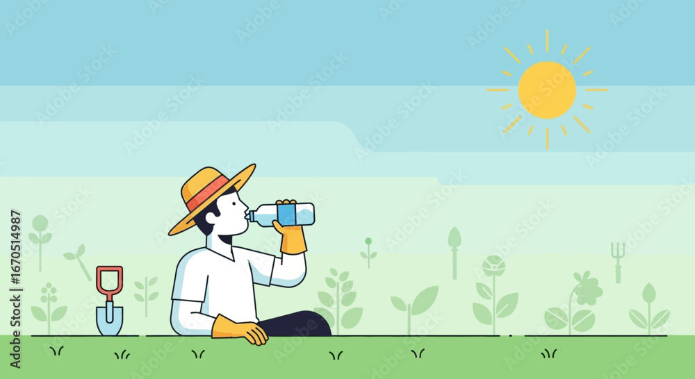 Fototapeta premium Gardener Hydration Break, Maintaining Fluid Levels During Outdoor Tasks