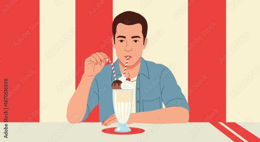 custom made wallpaper toronto digitalMan Enjoying Sweet Refreshment Classic Diner Setting Striped Straw Nostalgic Aesthetic