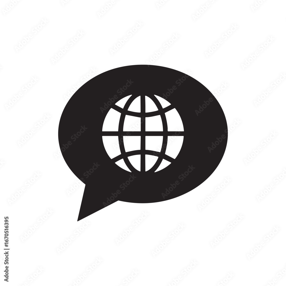 Fototapeta premium Global Communication Icon with Globe Inside Speech Bubble