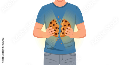 Man Holding Giant Cookie Broken In Half Showing Deliciousness Nutrition Concept
