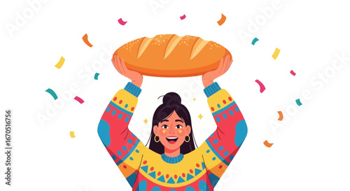 Happy Baker Celebrates Bread Day With Confetti And Colorful Sweater