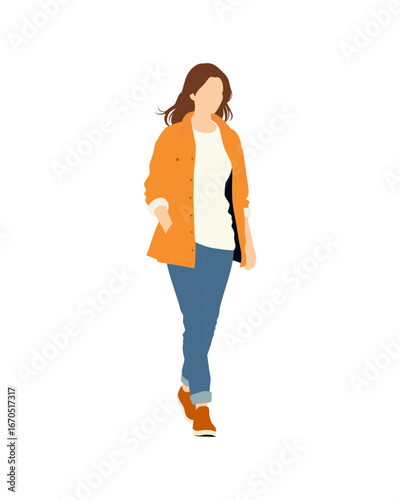 Flat vector people and illustration, woman with casual outfit