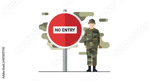 Military Restriction Area Boundary Depicting Security And Camouflage Illustration