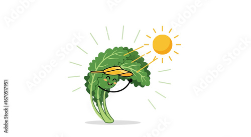 Happy Curly Kale Character Enjoying Summer Sunshine Wearing Visor