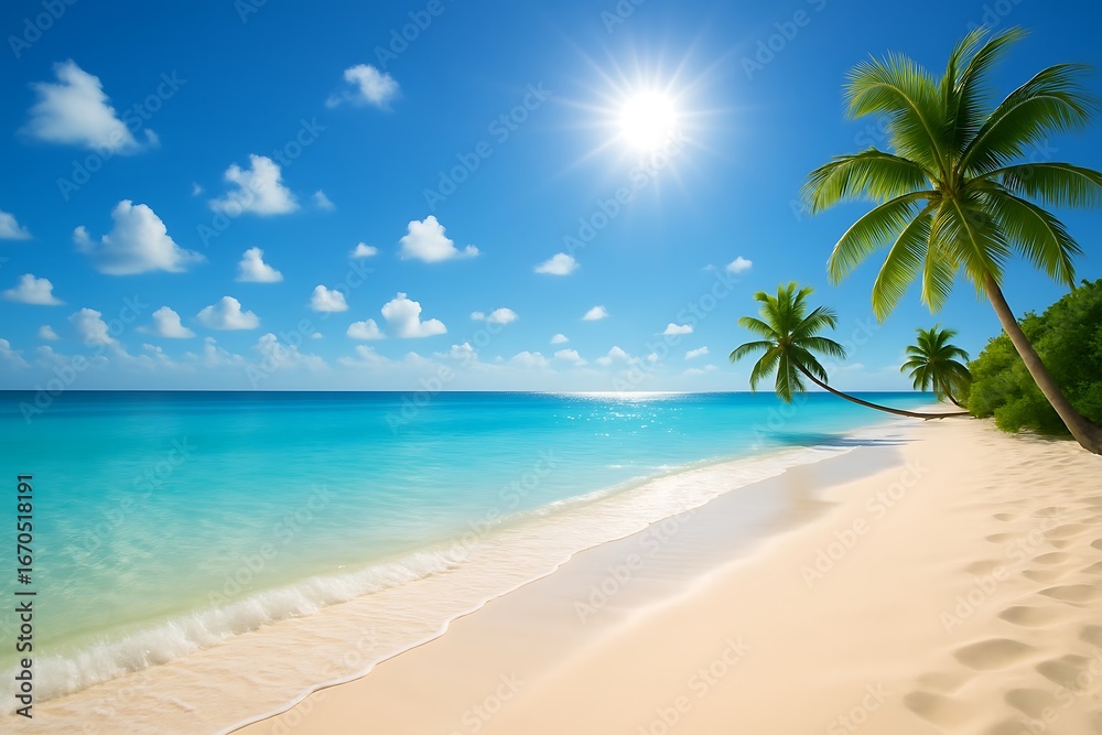 Fototapeta premium Breathtaking tropical beach paradise with crystal clear turquoise waters and sunny skies