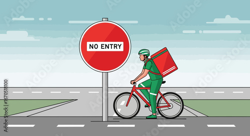 No Entry, Delivery Boy Bypassing Prohibited Road With His Bicycle