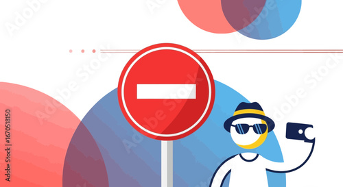 No Photos Allowed Conceptual Illustration With Stylized Cartoon Character Design