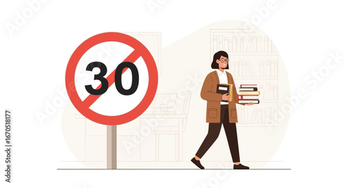 No Speeding Through Knowledge Woman Carrying Books Near Thirty Sign