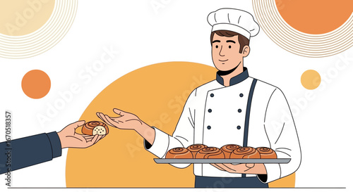 Offering Freshly Baked Cinnamon Rolls From a Friendly Baker in the Kitchen