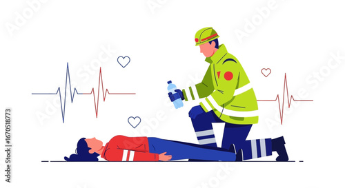 Paramedic Provides First Aid to a Woman after a Heart Attack and Gives Water