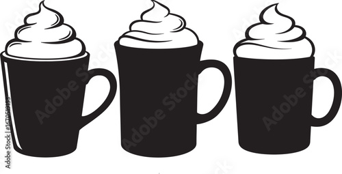 Three hot drinks with whipped cream toppings