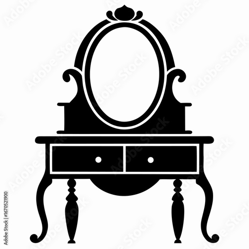 Elegant black silhouette of a dressing table
