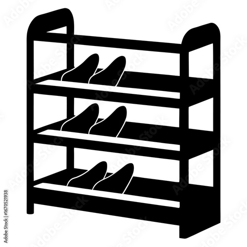 Simple silhouette of a shoe rack in solid black