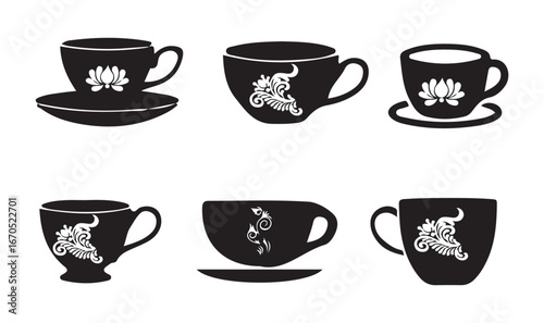 Cup tea icon set,  Coffee cup silhouette , cup of tea bag Logo, Tea cup icon bundle set, Vector illustration EPS 10.