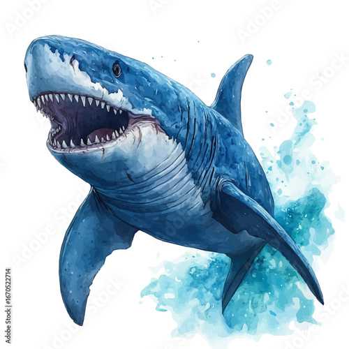 Megalodon, watercolor clipart vector, isolated on a white background.