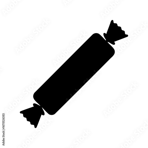Black silhouette of a wrapped candy piece on a white background