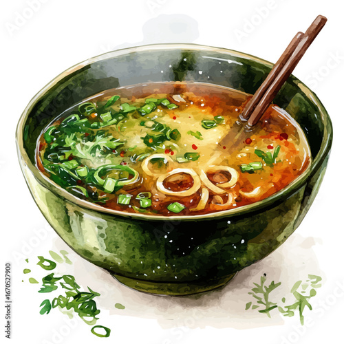 watercolor of Hot Soup Bowl Winter, vector, isolated on a white background.
