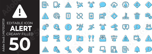 Warning and Safety set of web icons in line style. Alerts and hazard linear icons collection. Containing exclamation, warning, alert, danger, notification, caution, error, siren, security, triangle